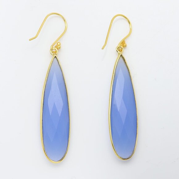 Blue Dangle Earrings Sterling Silver chalcedony Chandelier Earring - Picture 1 of 8
